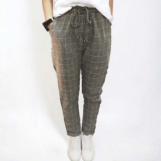 Pantalon Tissu Écossais Gris S