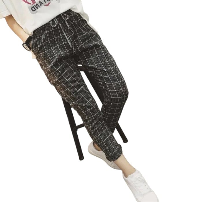 Pantalon Tissu Écossais Noir Femme L