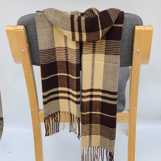 Écharpe Tartan Beige et Marron en Laine