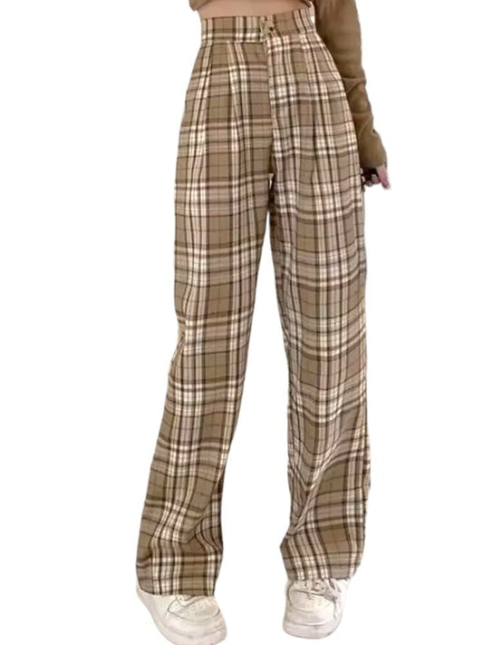 Pantalon Écossais Pince Évasé Jaune Kaki 2XL