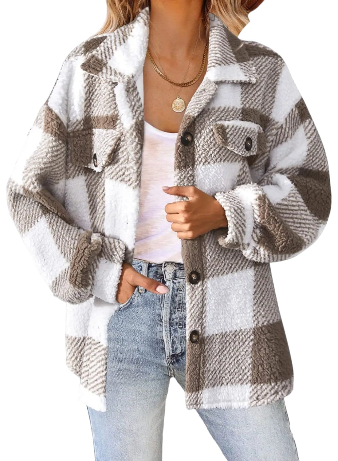 Manteau à Carreaux Brun S