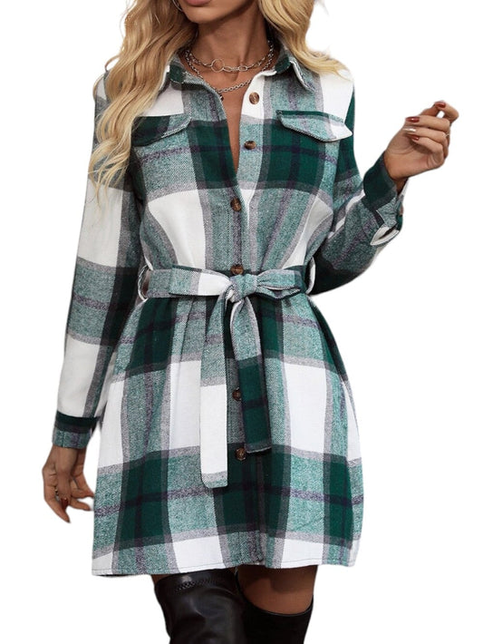 Manteau Écossais Vert en Laine S