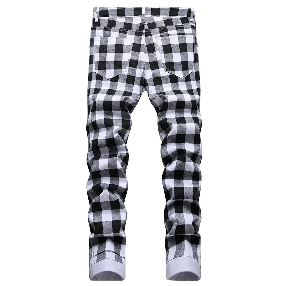 Jeans à Carreaux Noir et Blanc