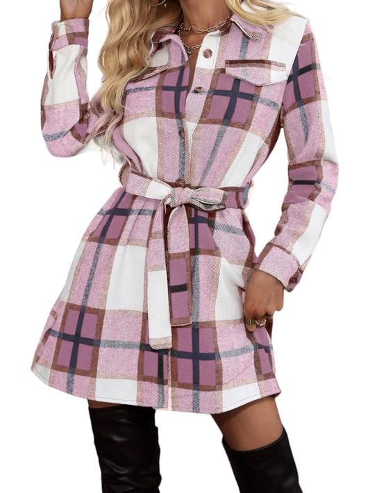 Manteau Écossais Rose en Laine S