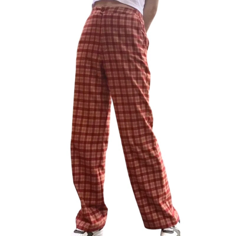Pantalon Écossais Femme Rouge M
