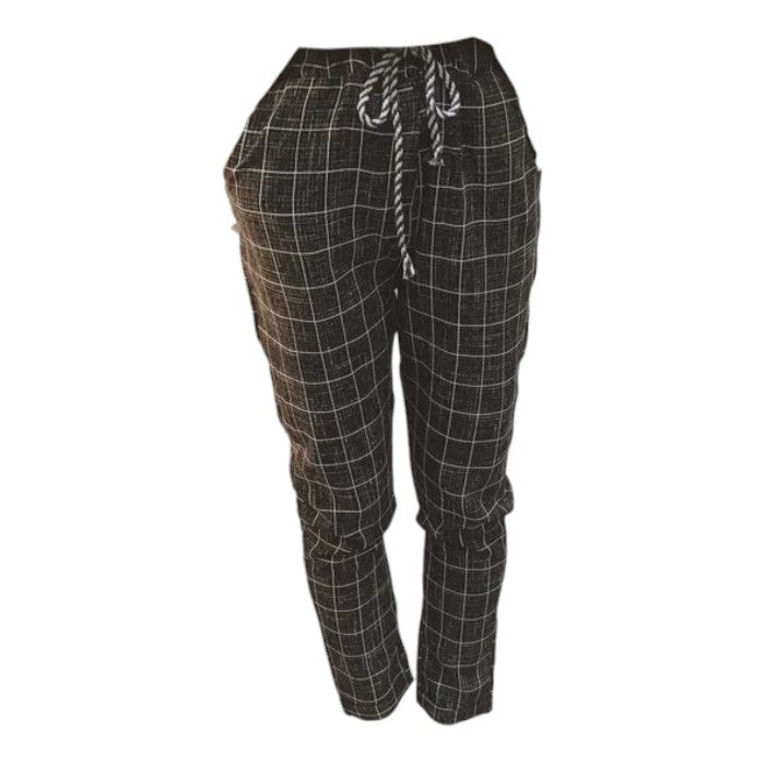 Pantalon Tissu Écossais Noir Femme M