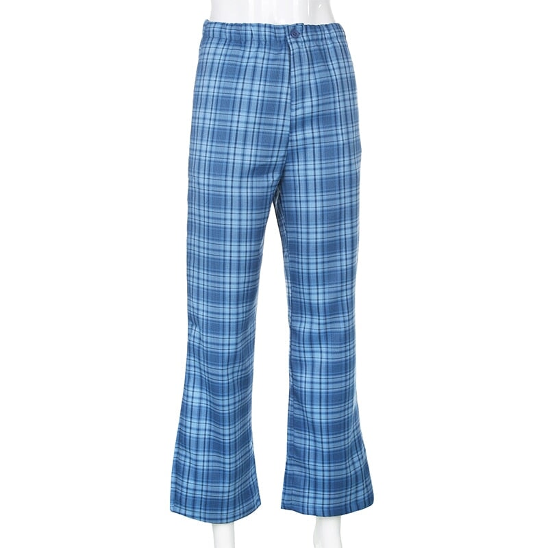 Pantalon Écossais à Carreaux Bleu M