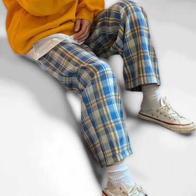 Pantalon Écossais Carreaux Bleu S