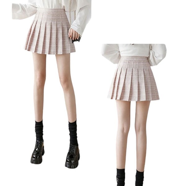 Jupe Écossaise Rose Taille Haute Plissée 