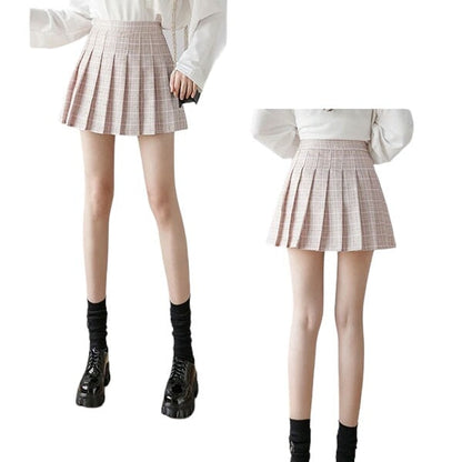 Jupe Écossaise Rose Taille Haute Plissée 