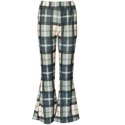 Pantalon Écossais Évasé Vintage Vert