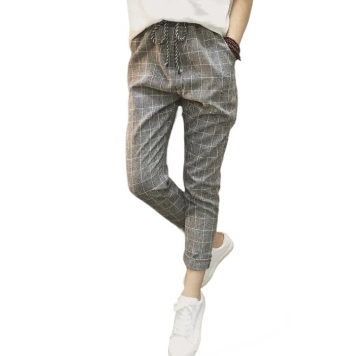 Pantalon Tissu Écossais Gris M