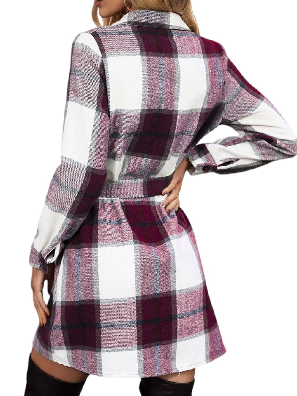 Manteau Écossais Bordeaux en Laine M