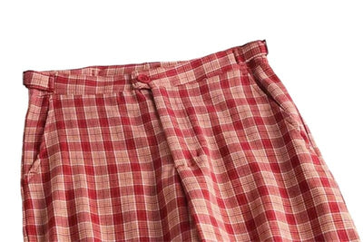 Pantalon Écossais Tissu Rouge