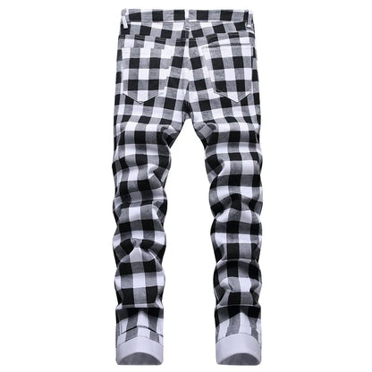 Jeans à Carreaux Noir et Blanc 