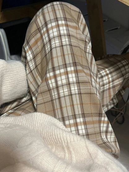 Pantalon Écossais Pince Évasé Jaune Kaki 