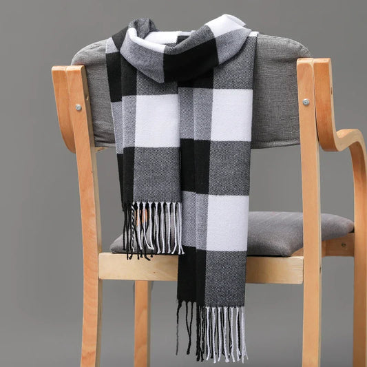 Écharpe Tartan Noir et Blanc 70.9" x 13.8" (180x35cm)