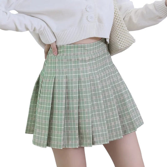 Jupe Écossaise Verte Taille Haute Plissée XS